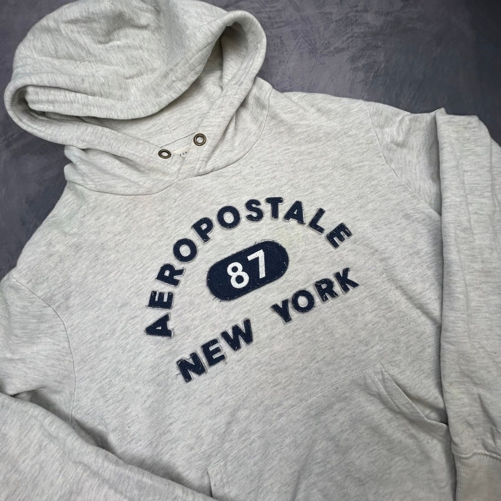Vintage Aeropostale 87 New York Hoodie Mens Large Heather Gray Y2K Skater Boxy - Picture 2 of 7
